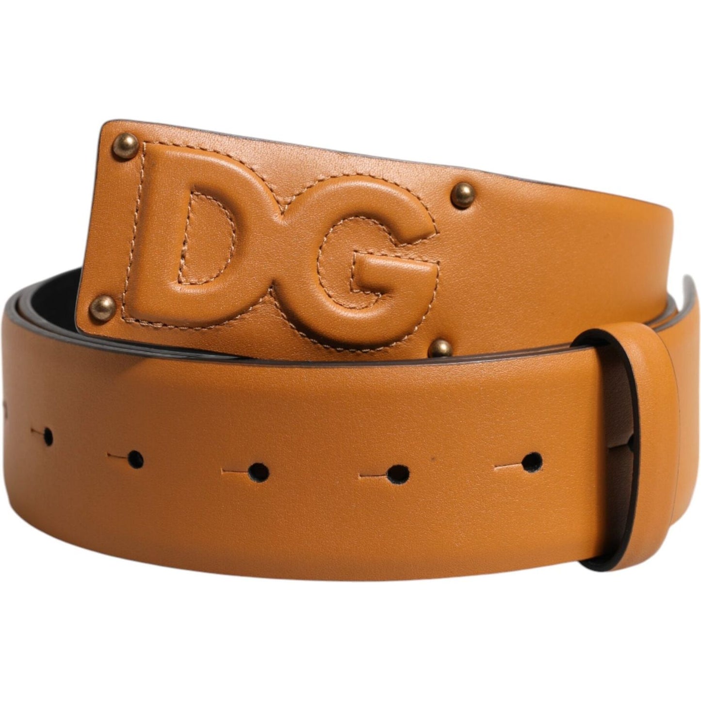 Dolce & Gabbana Brown Leather Buckle DG Logo Embossed Belt