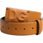 Dolce & Gabbana Brown Leather Buckle DG Logo Embossed Belt