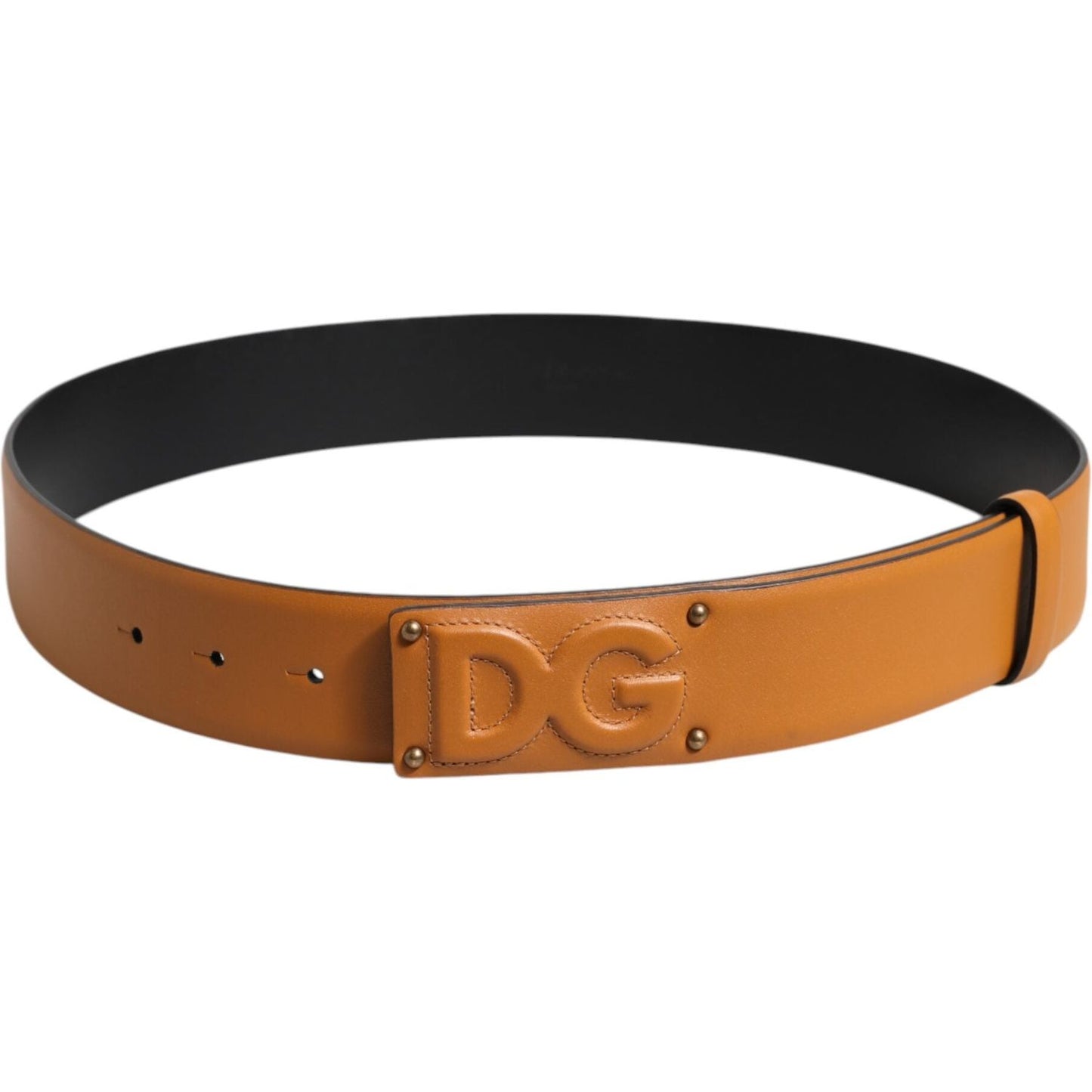 Dolce & Gabbana Brown Leather Buckle DG Logo Embossed Belt