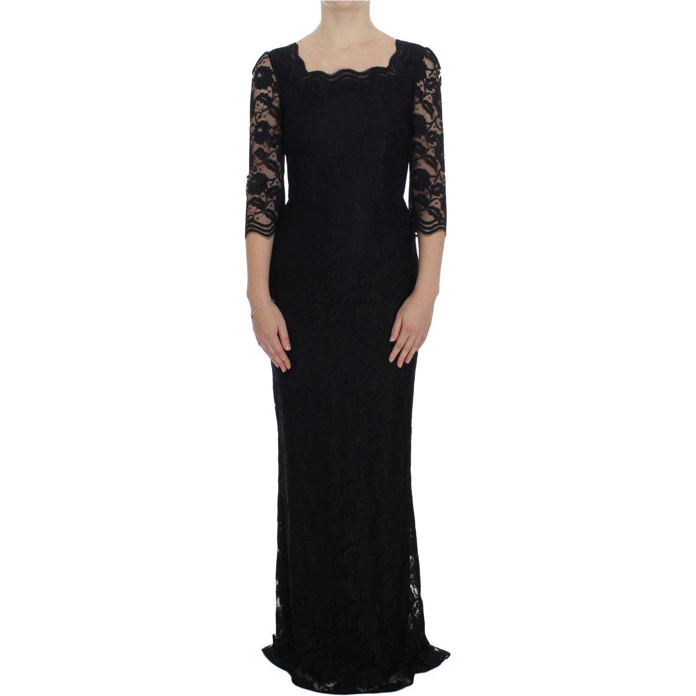 Dolce & Gabbana Black Floral Lace Long Ball Maxi Dress NOC10096-1