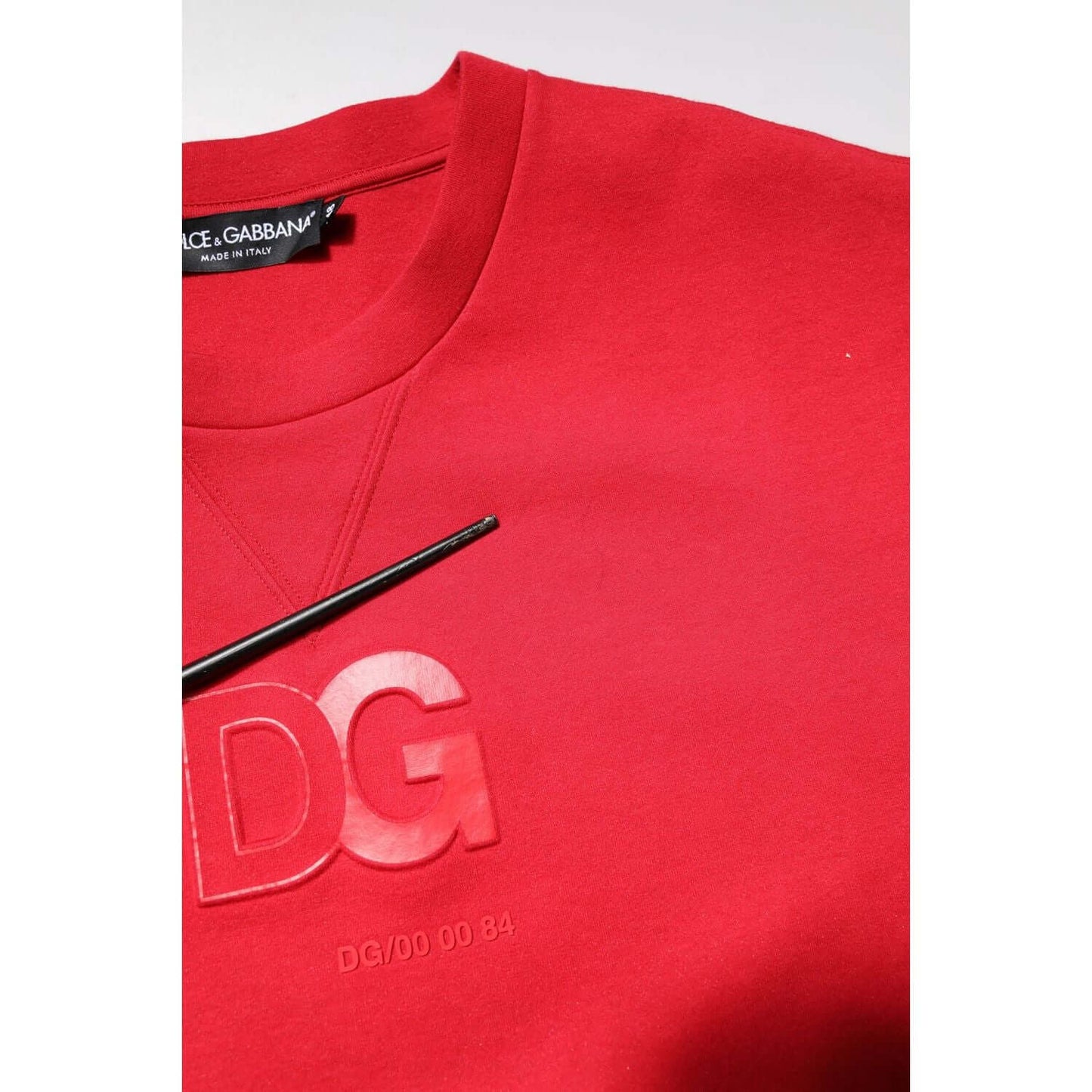 Dolce & Gabbana Red Embossed Logo Cotton Crew Neck Sweater