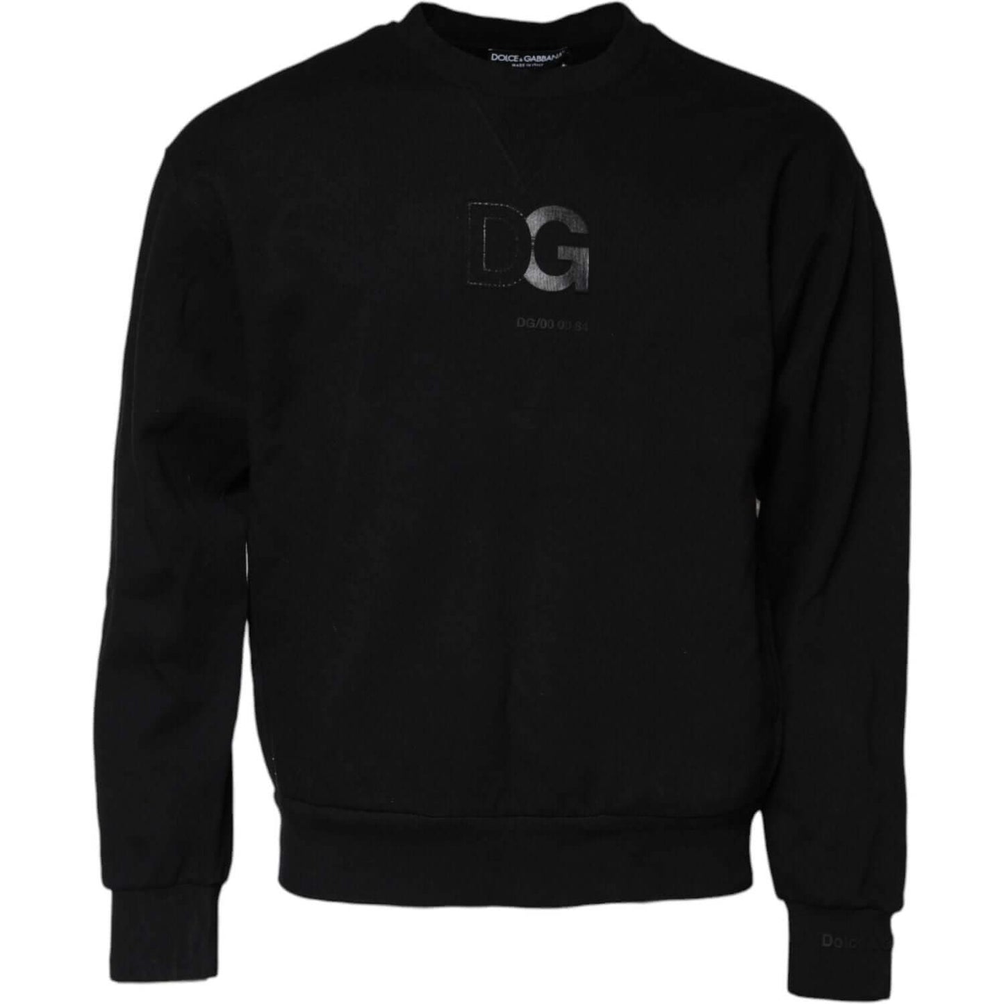 Dolce & Gabbana Black Embossed Logo Cotton Crew Neck Sweater