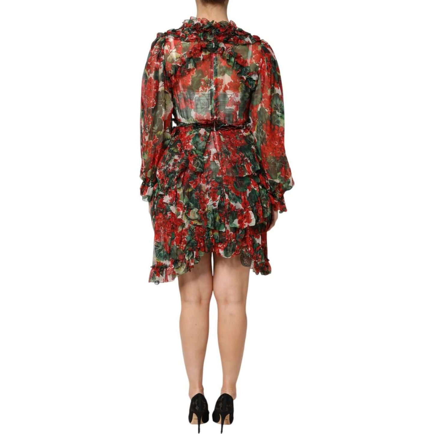 Dolce & Gabbana Multicolor Ruffle Floral Long Sleeves Dress