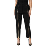 Dolce & Gabbana Black Wool High Waist Zipper Tapered Pants
