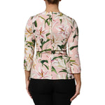 Dolce & Gabbana Pink Lily Print Viscose Round Neck Blouse Top