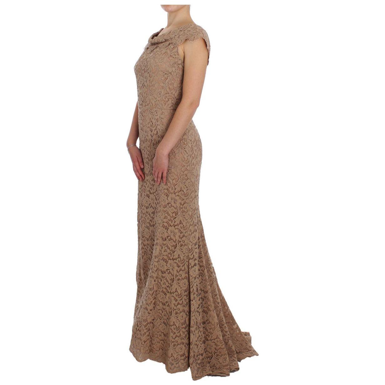 Dolce & Gabbana Pink Floral Lace Full Length Sheath Dress NOC10122-1