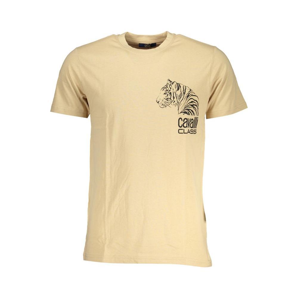 Cavalli Class Beige Cotton T-Shirt CA-28489-XL