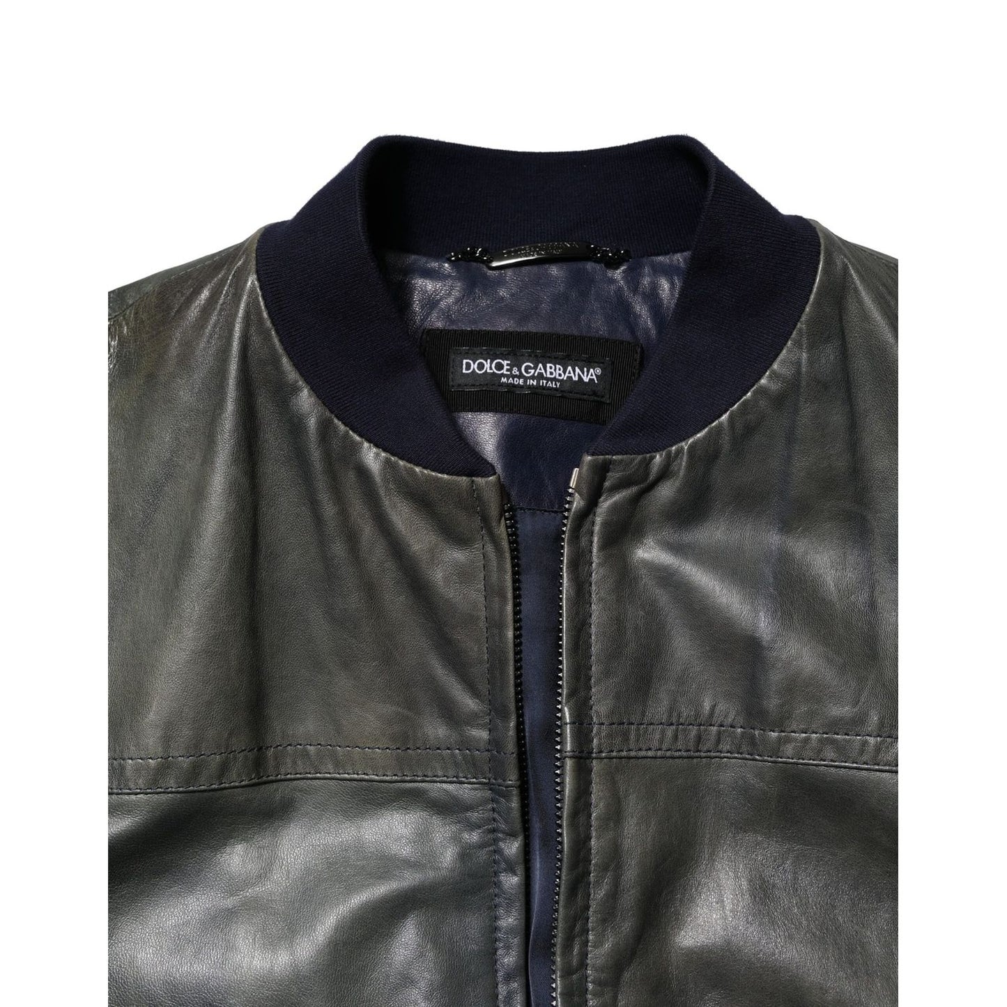 Dolce & Gabbana Black Lambskin Leather Biker Full Zip Jacket