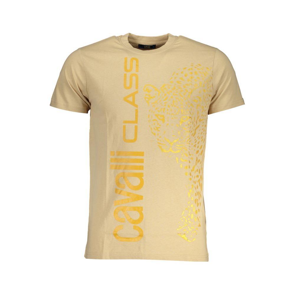 Cavalli Class Beige Cotton T-Shirt CA-28624-XL