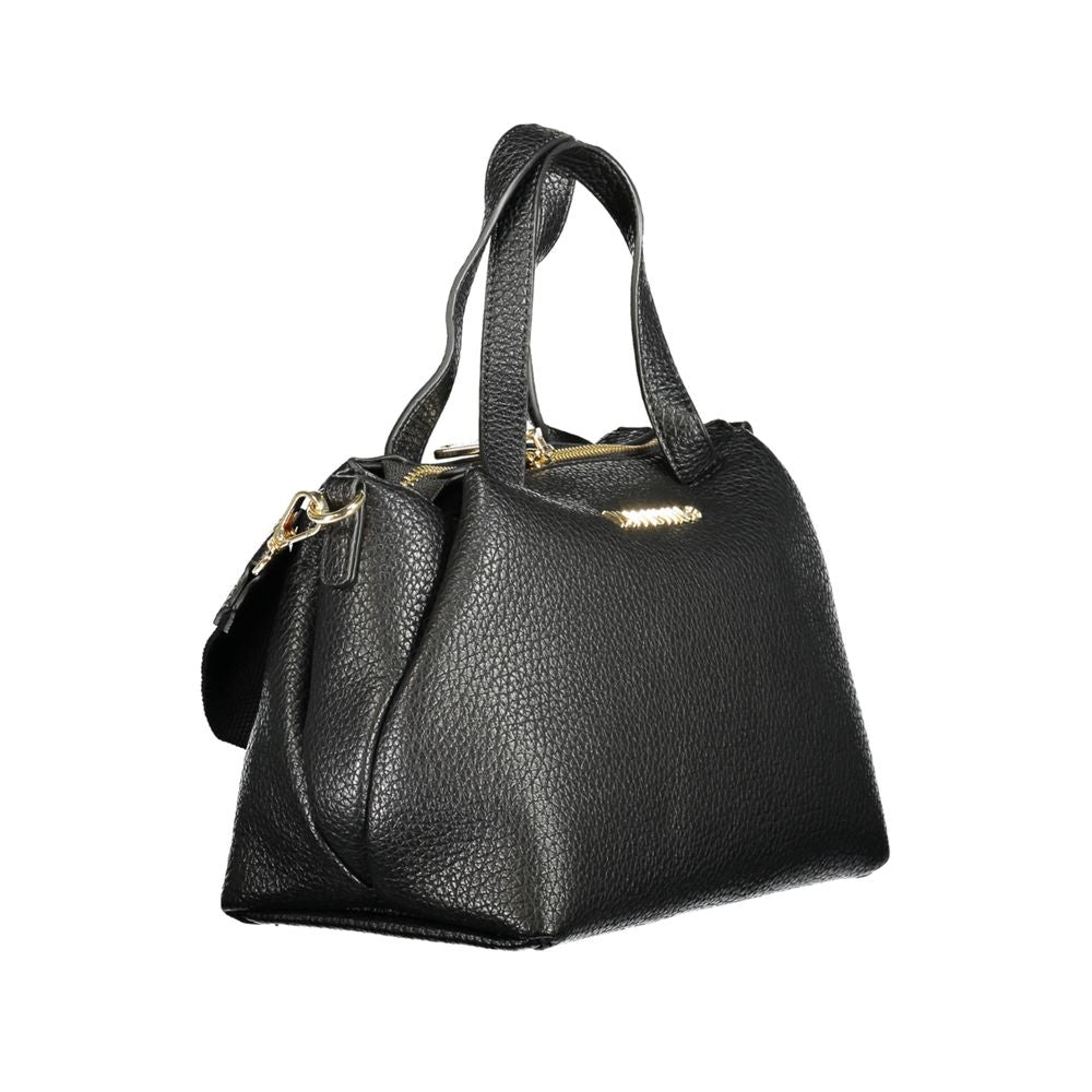 Mario Valentino Black Polyethylene Women Handbag with dual handles and adjustable strap, showcasing chic design and functionality.