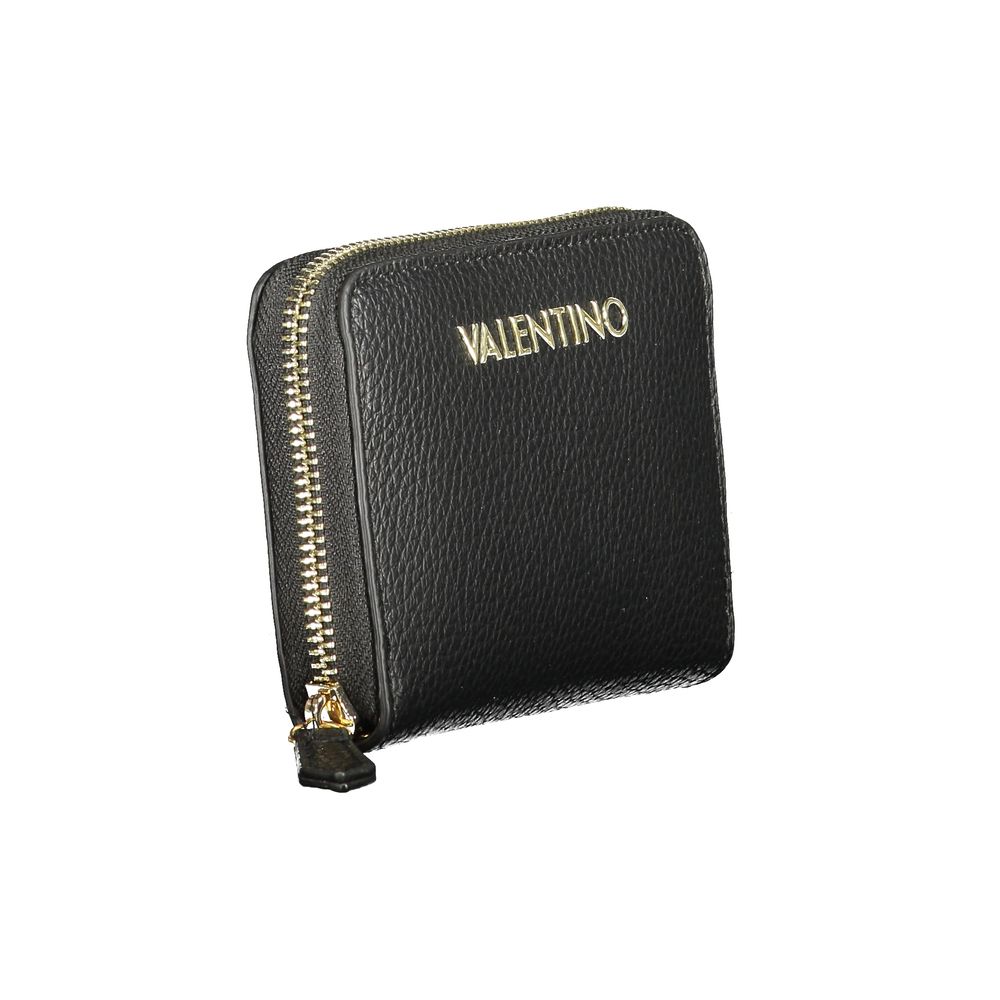 Mario Valentino Black Polyethylene Wallet with zip closure and logo, featuring 6 compartments, coin purse, and double card spaces.