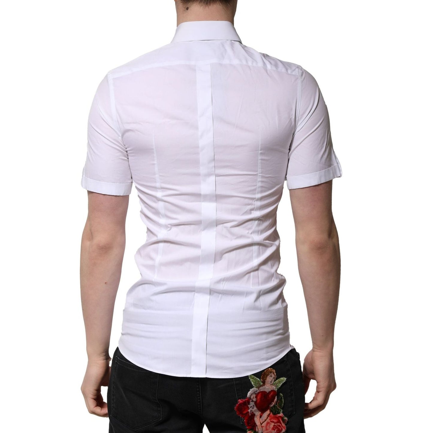 Dolce & Gabbana White Cotton GOLD Short Sleeves Formal Shirt