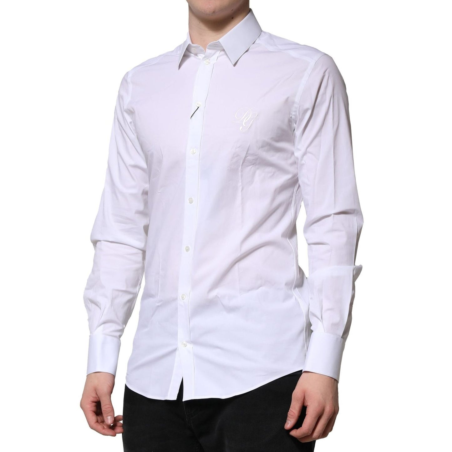 Dolce & Gabbana White Long Sleeves Dress GOLD Formal Shirt