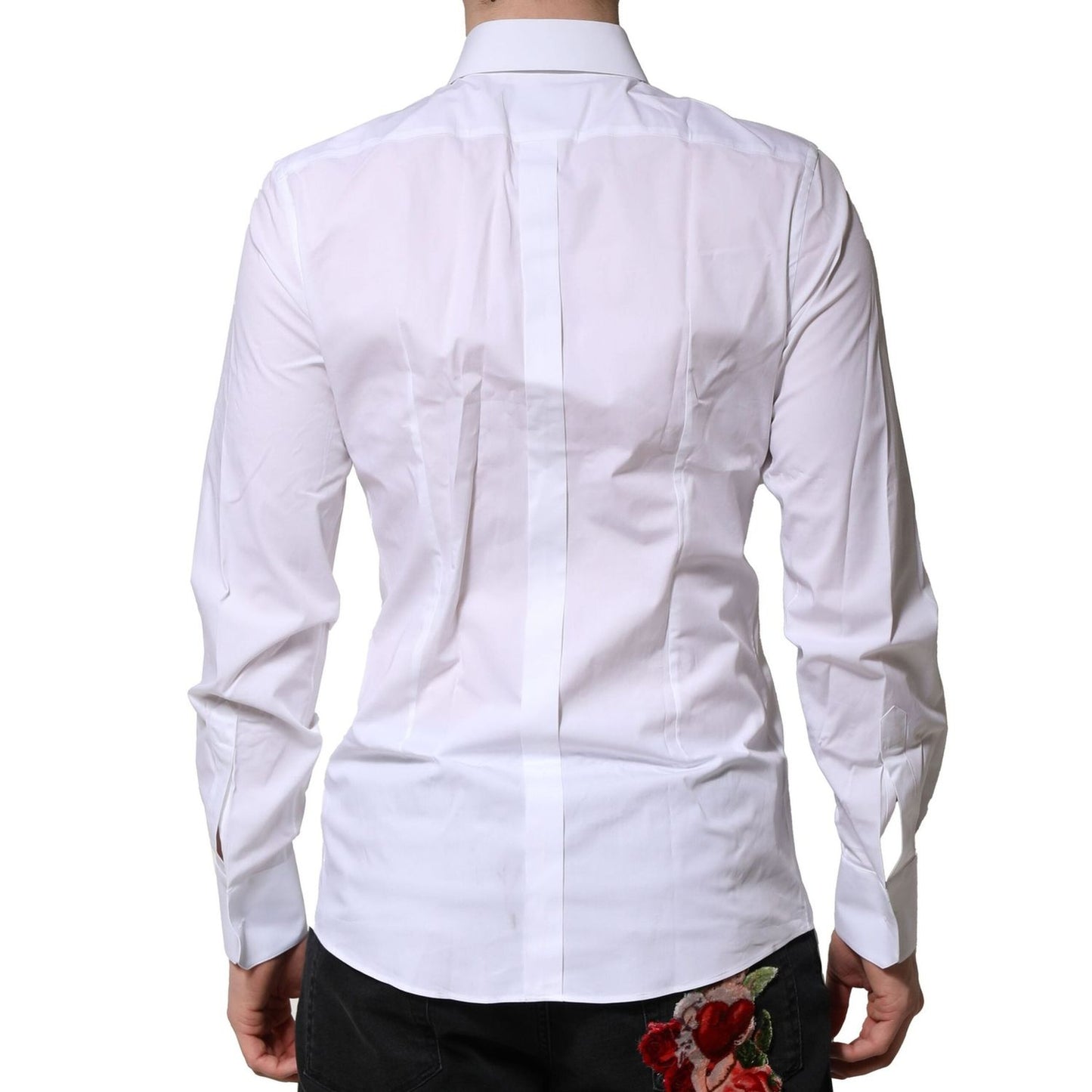 Dolce & Gabbana White Long Sleeves Dress GOLD Formal Shirt