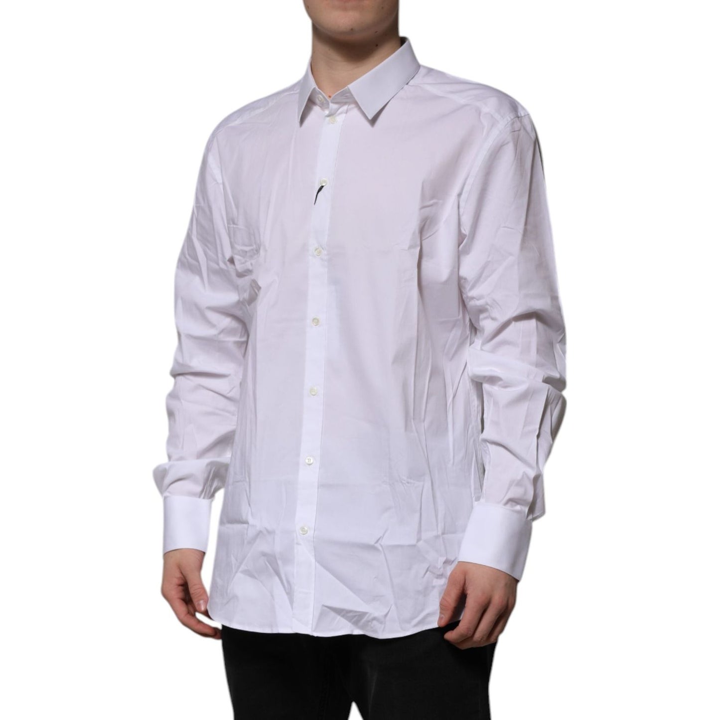 Dolce & Gabbana White Cotton GOLD Long Sleeves Formal Shirt TSH906849-45