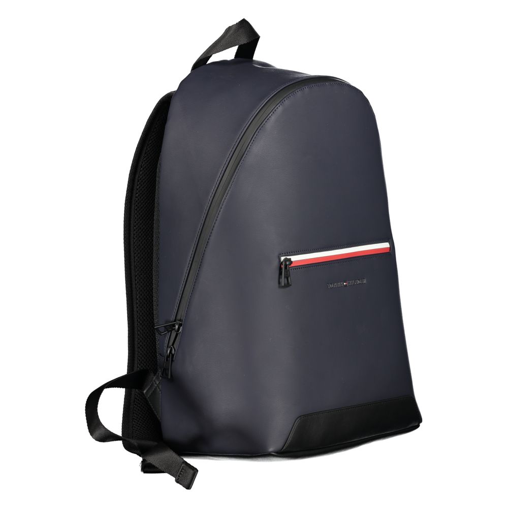 Tommy Hilfiger Blue Polyester Backpack with handle, adjustable straps, external pocket, and zip closure featuring contrasting details.