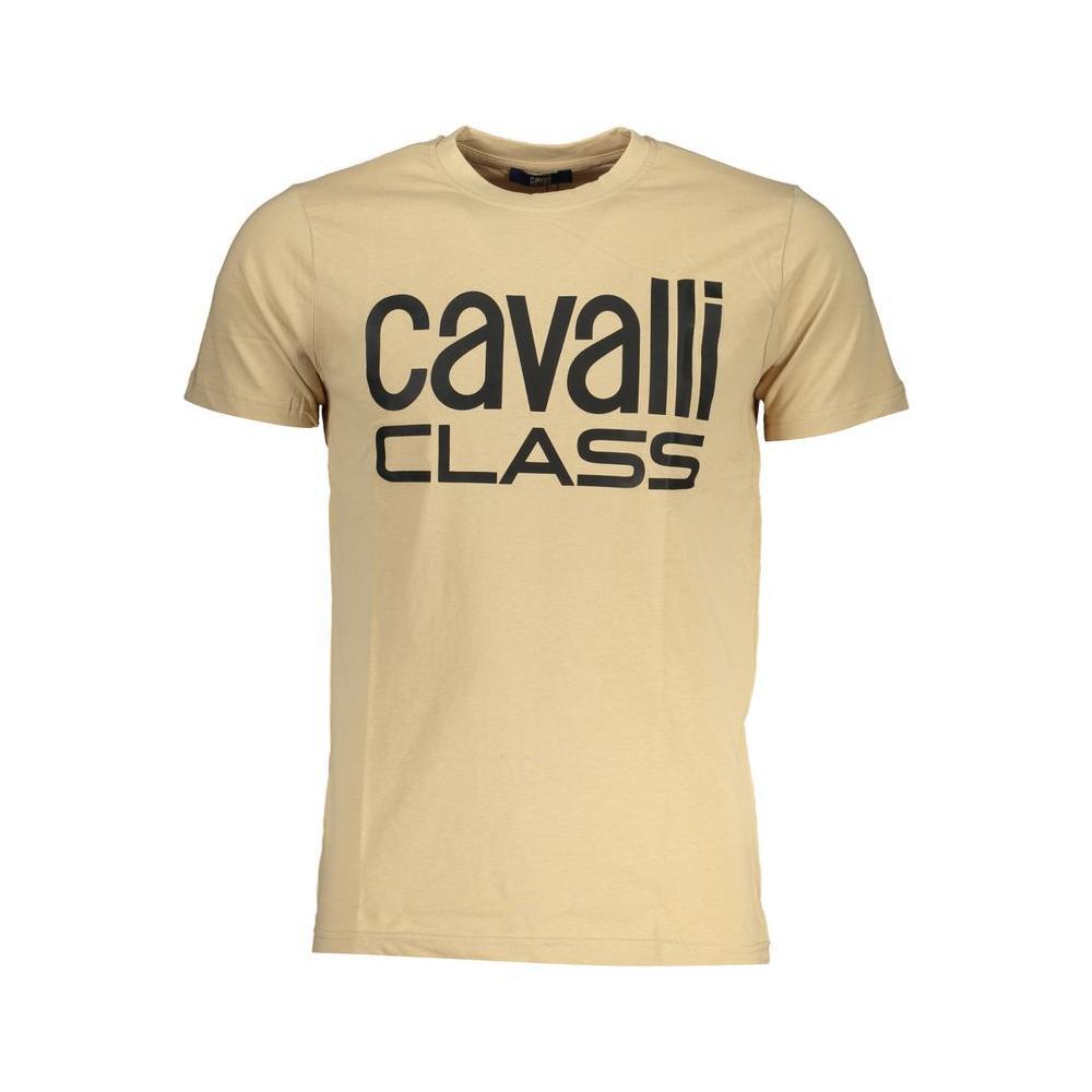 Cavalli Class Beige Cotton T-Shirt CA-28571-XL