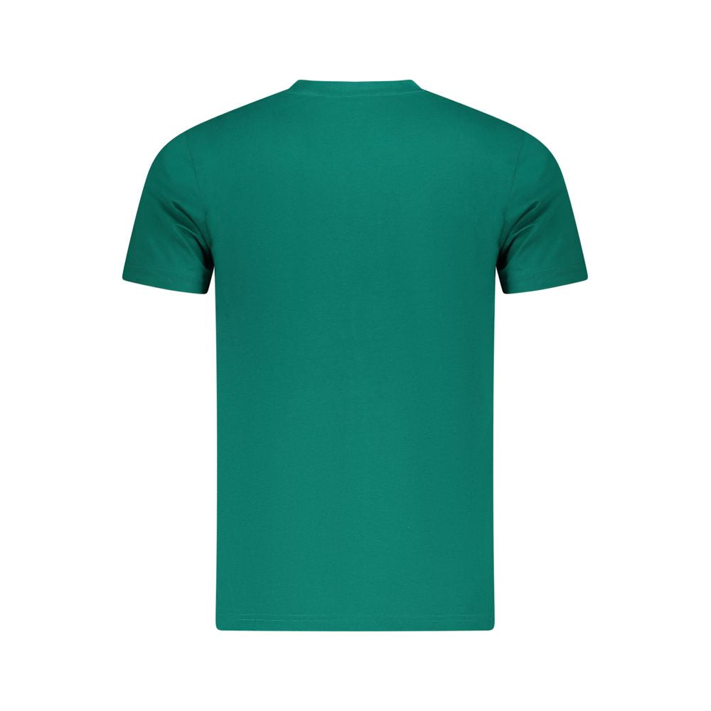 Rear view of Cavalli Class Green Cotton Men T-Shirt showcasing short sleeves and crew neck.