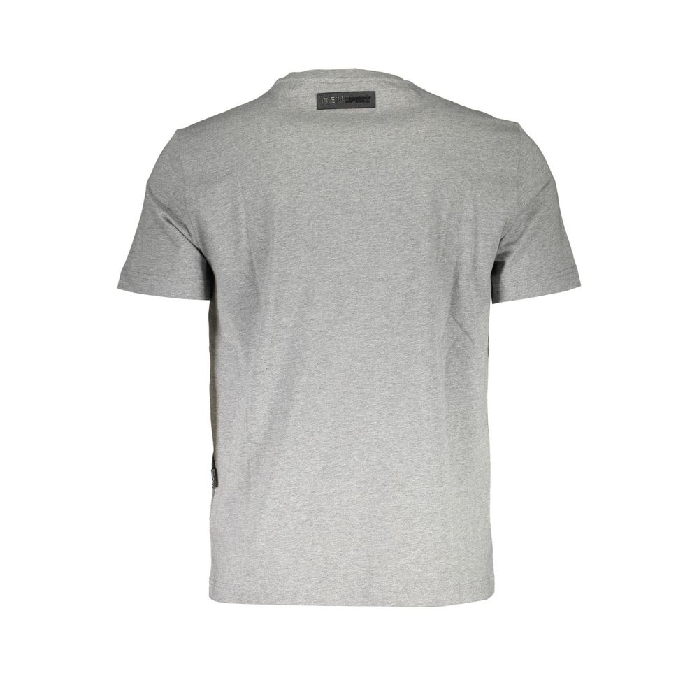 Back view of Plein Sport Brown Cotton Men T-Shirt in gray variant, showcasing crew neck and short sleeves for modern luxury.