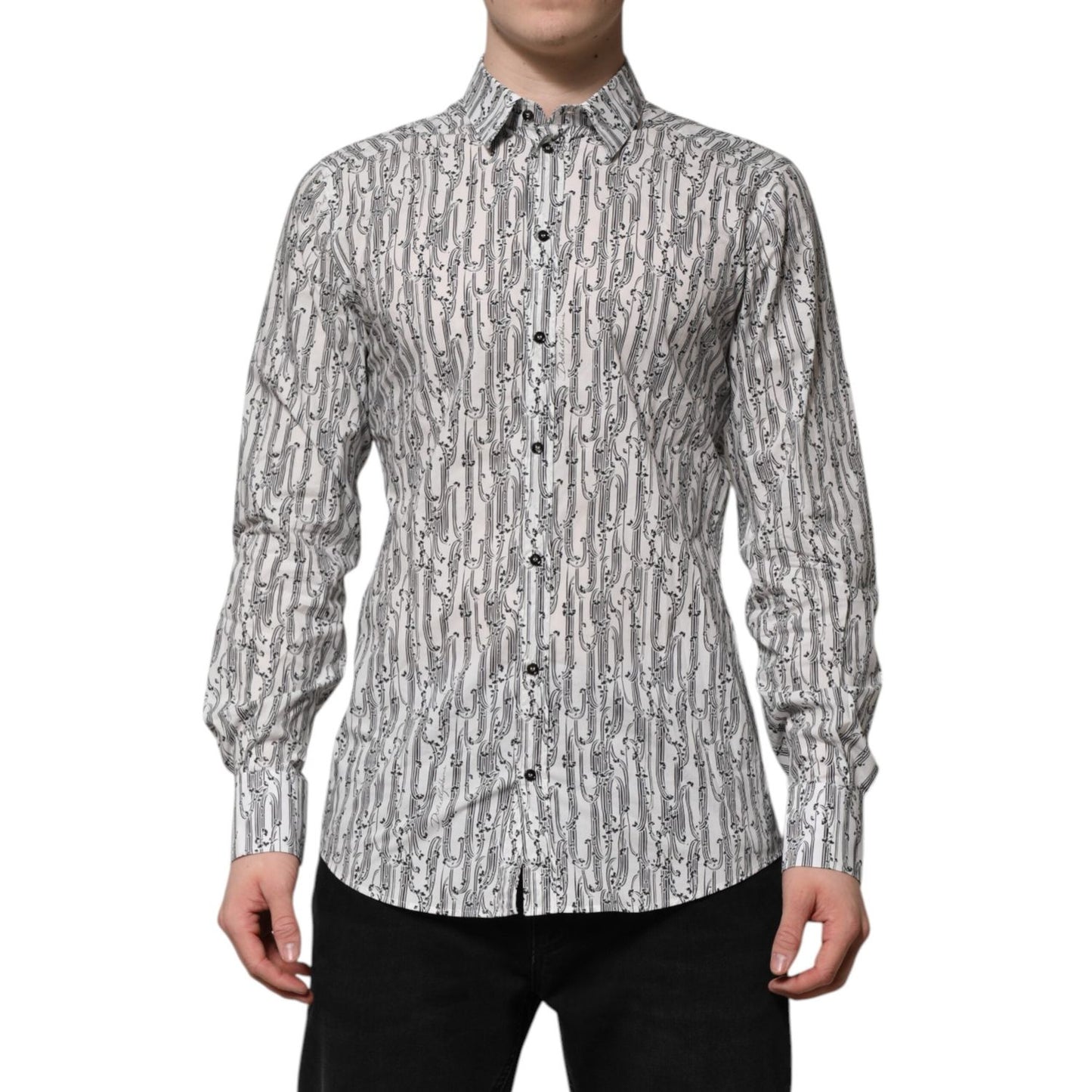 Dolce & Gabbana White Floral Print Casual Long Sleeves Shirt TSH906759-40