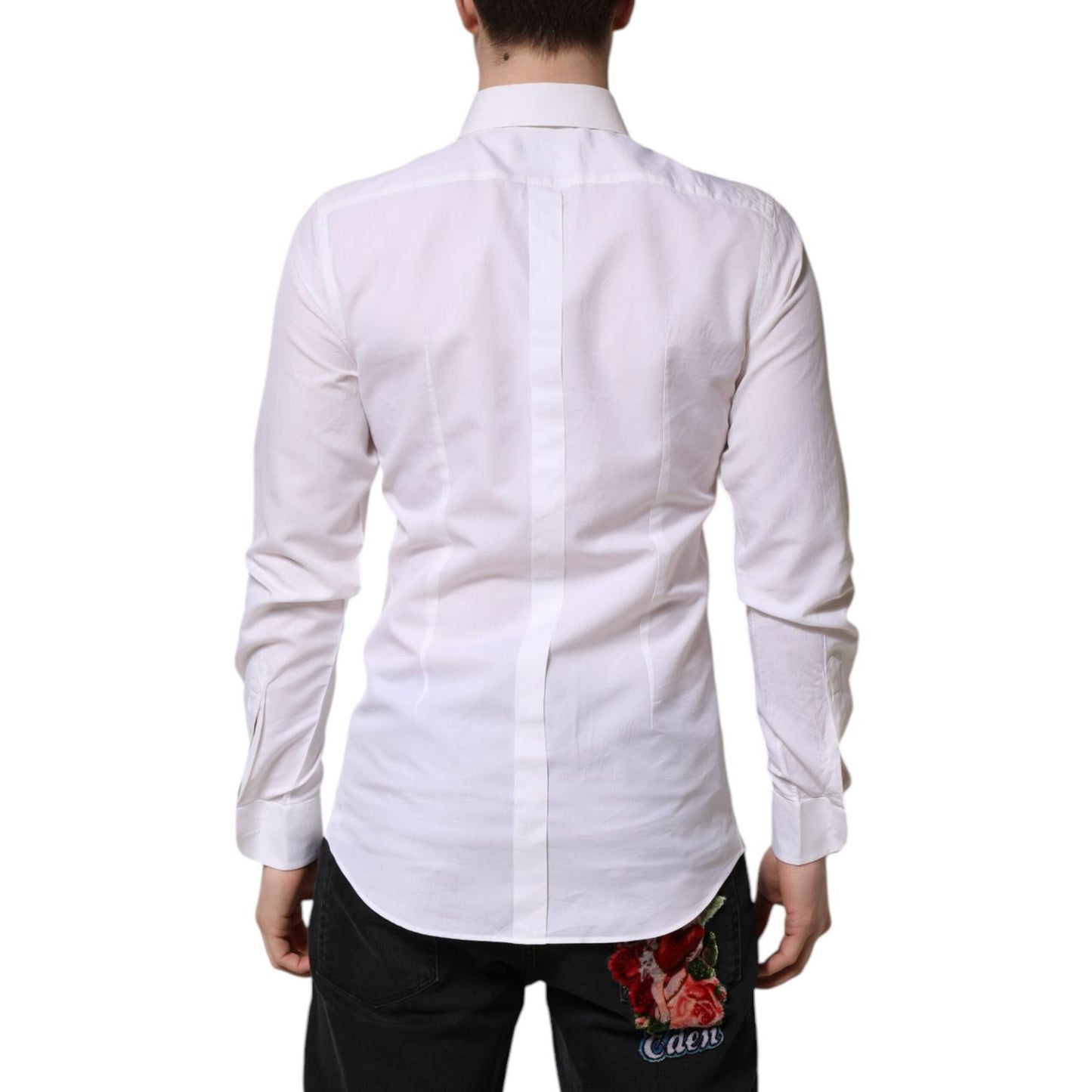 Dolce & Gabbana White Cotton GOLD Long Sleeves Dress Shirt TSH906806-37