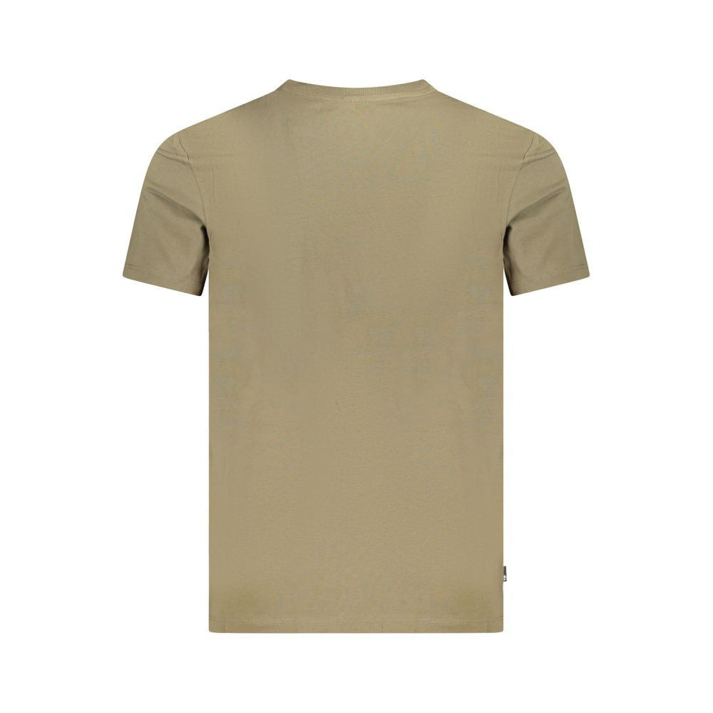 Back view of Timberland Green Cotton T-Shirt, regular fit, short sleeve, crew neck, featuring a printed logo.