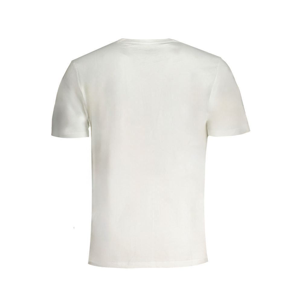Back view of Pepe Jeans White Cotton T-Shirt, short sleeve, crew neck, sustainable fabric, featuring logo print, regular fit