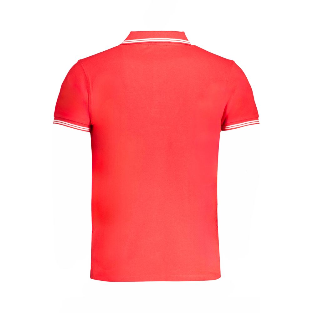Cavalli Class Red Cotton Polo Shirt with short sleeves, 3 buttons, contrast details, embroidery, and logo.