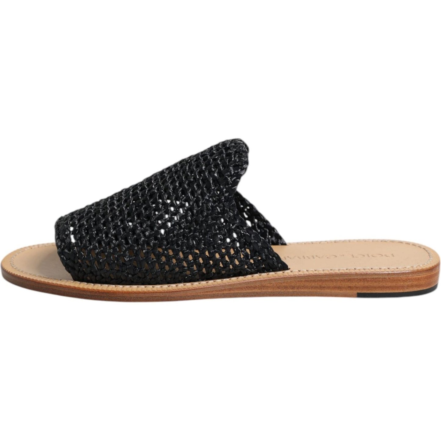 Dolce & Gabbana Black Monochrome Braided Raffia Slides Shoes