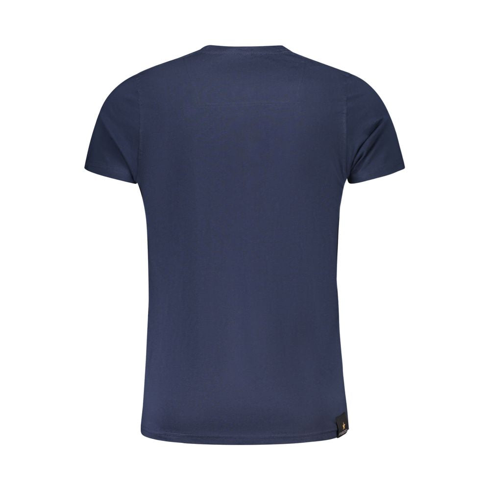 Back view of Accademia Militare Blue Cotton T-Shirt, short sleeve with crew neck, showcasing logo print design.