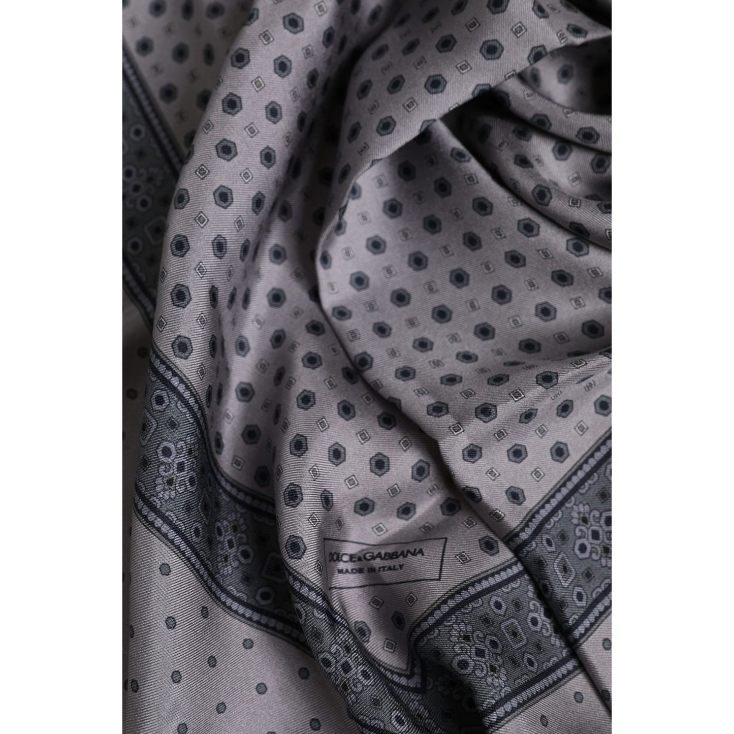 Dolce & Gabbana Gray Polka Dot Silk Square Men Foulard Scarf