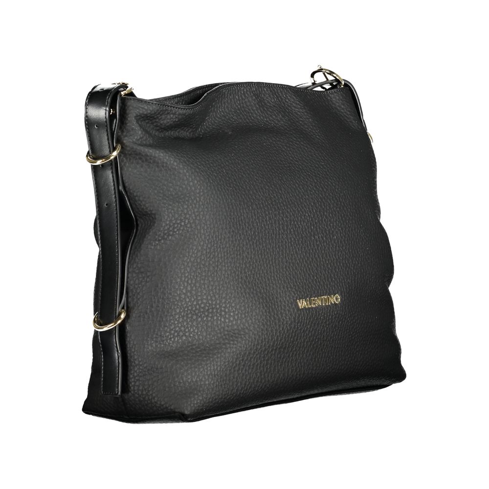 Mario Valentino Black Polyethylene Handbag with adjustable shoulder handle, contrasting details, zip closure, and logo.