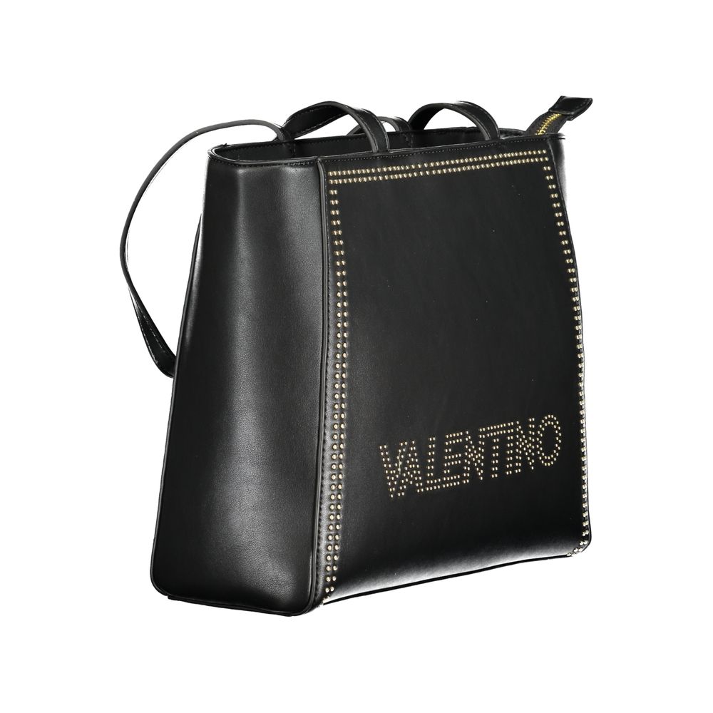 Mario Valentino Black Polyethylene Handbag with logo, recycled materials, zip closure, and contrasting details.