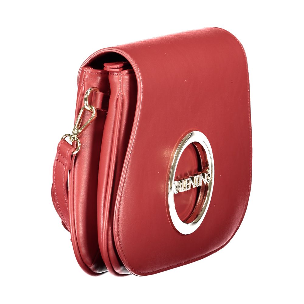 Mario Valentino Red Polyethylene Handbag with adjustable strap and logo, featuring two compartments and pockets, elegant design