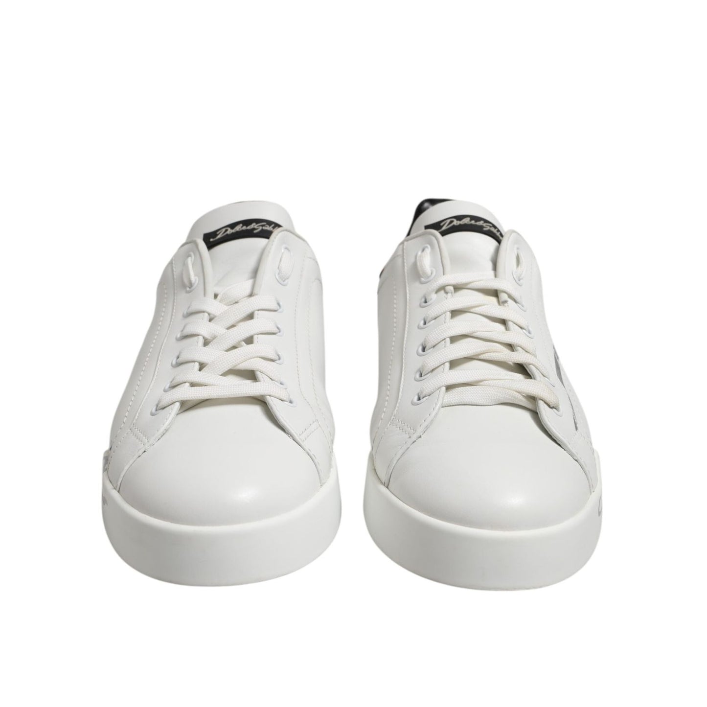 Dolce & Gabbana White Black Logo Low Top Leather Sneakers Shoes