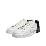 Dolce & Gabbana White Black Logo Low Top Leather Sneakers Shoes