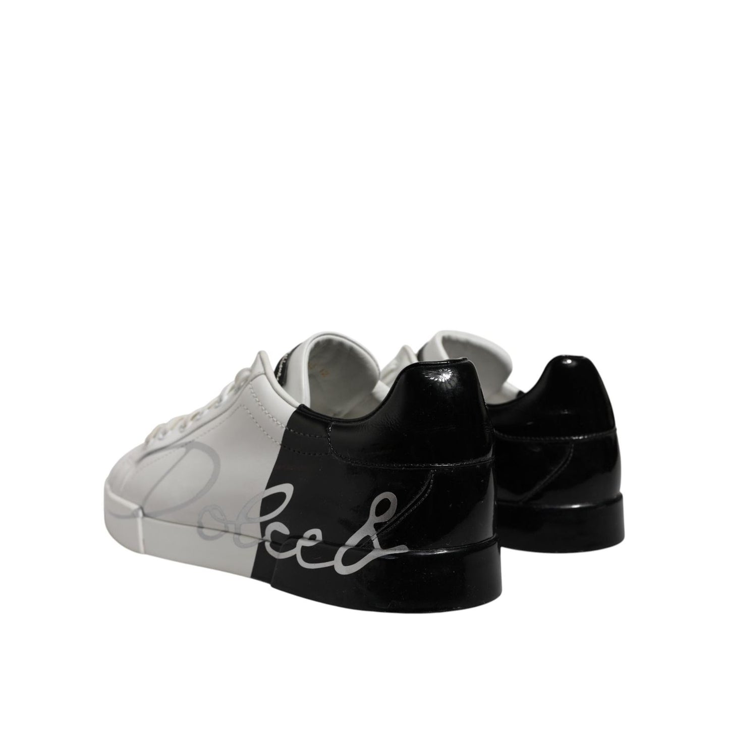 Dolce & Gabbana White Black Logo Low Top Leather Sneakers Shoes