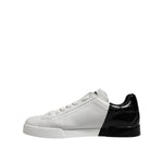 Dolce & Gabbana White Black Logo Low Top Leather Sneakers Shoes