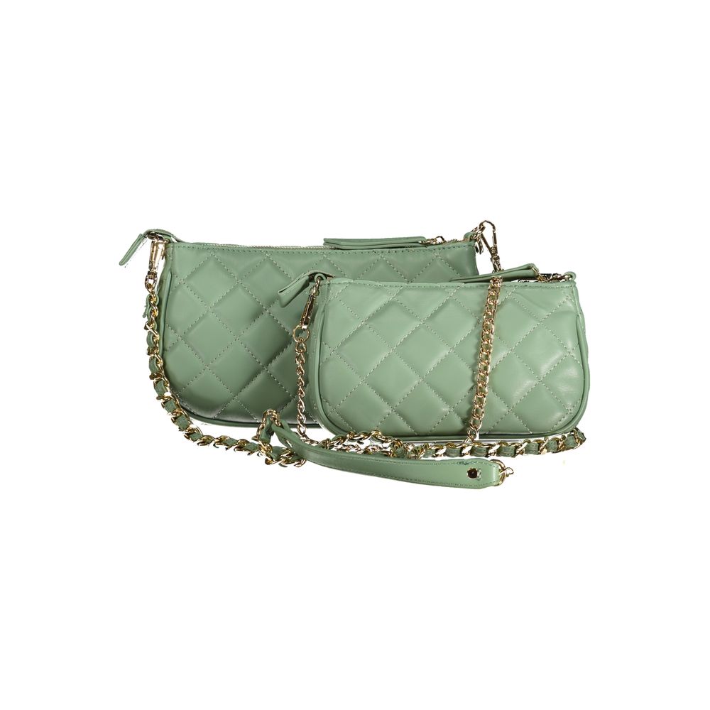 Mario Valentino Green Polyethylene Handbag with removable chain strap, internal pocket, phone holder, and zip closure.