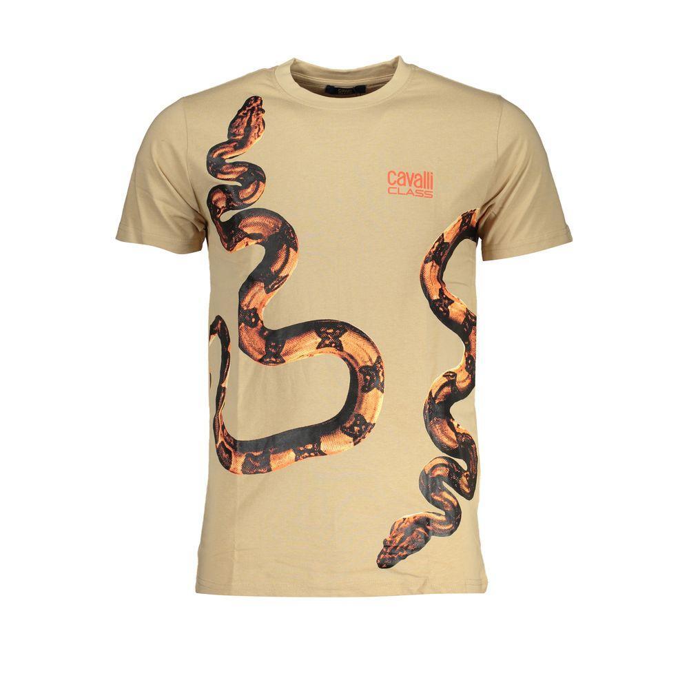 Cavalli Class Beige Cotton T-Shirt CA-28577-XL