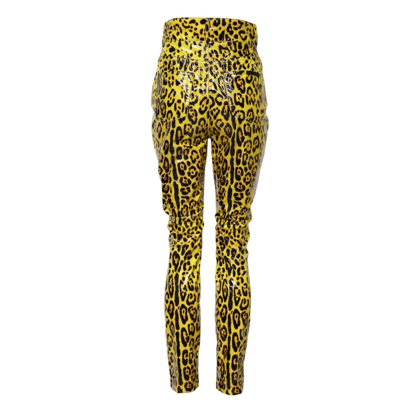 Dolce & Gabbana Yellow Leopard High Waist Slim Pants