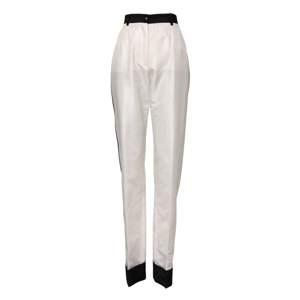 Dolce & Gabbana White High Waist Straight Dress Trouser Pants