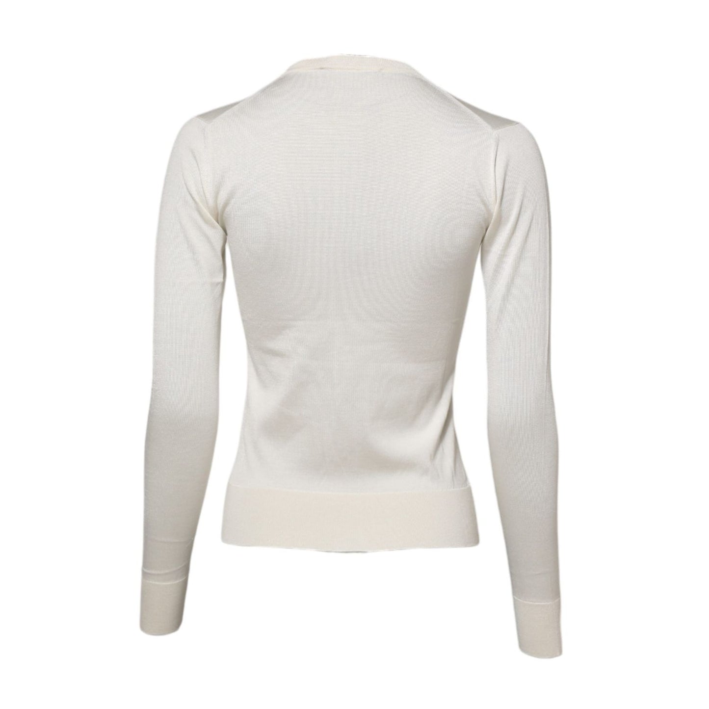 Dolce & Gabbana White Silk Lily Buttoned Cardigan Sweater TSH86574-36
