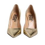 Sergio Rossi Gold Leather Pointed Toe Block Heels Shoes