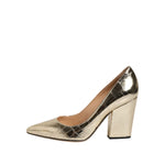 Sergio Rossi Gold Leather Pointed Toe Block Heels Shoes