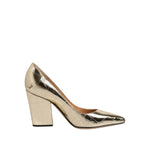 Sergio Rossi Gold Leather Pointed Toe Block Heels Shoes