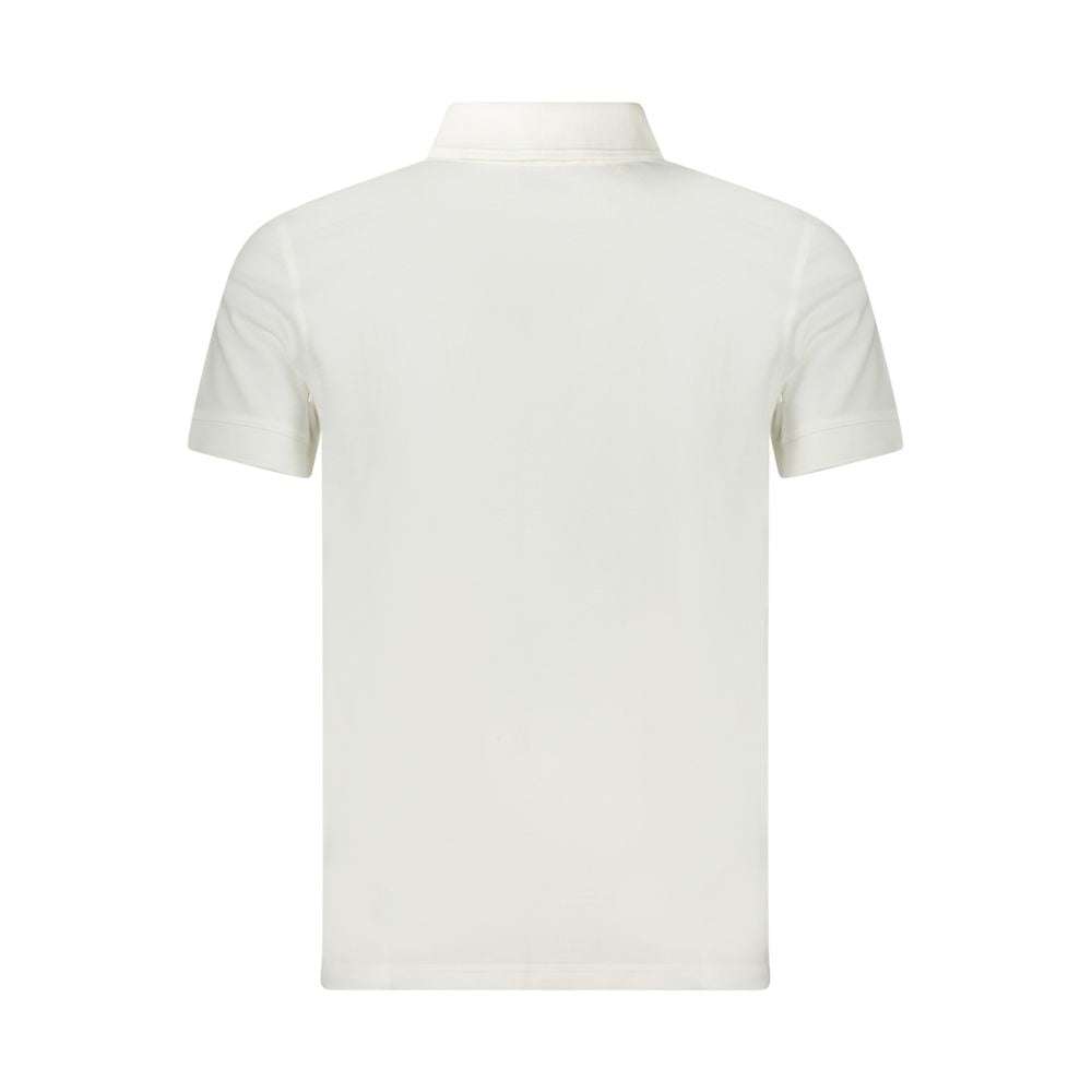 Hugo Boss White Cotton Polo Shirt, short sleeve, 2 buttons, back view showcasing logo print.