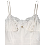 Dolce & Gabbana White Lace DG Logo Silk Dress Sleepwear