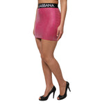 Dolce & Gabbana Pink Rhinestone Embellished Logo Mini Skirt