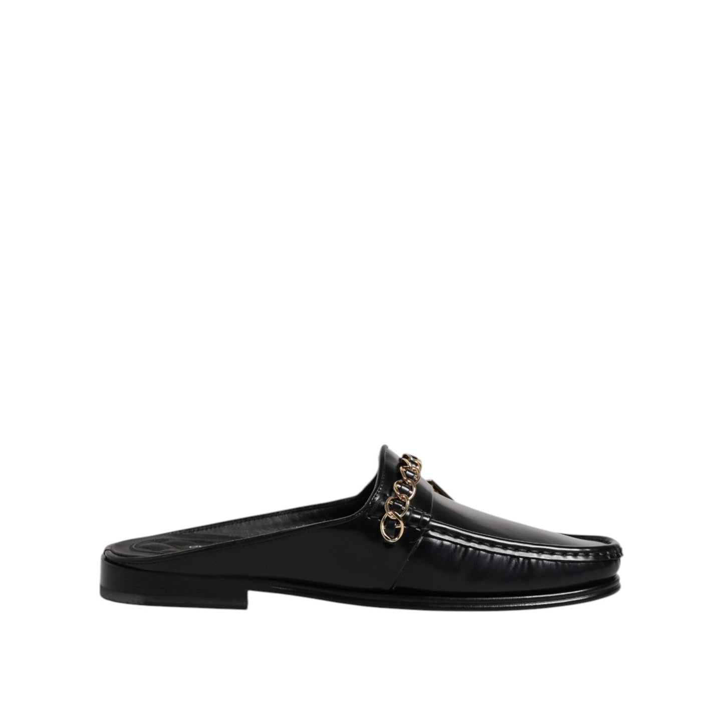 Dolce & Gabbana Black Leather DG Chain Embellished Sandals Shoes